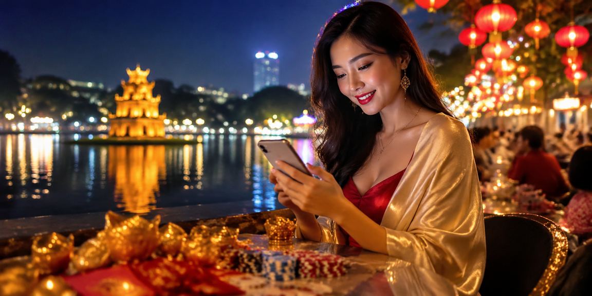 Người dùng tại chợ đêm Hà Nội truy cập casino di động 807 trên điện thoại